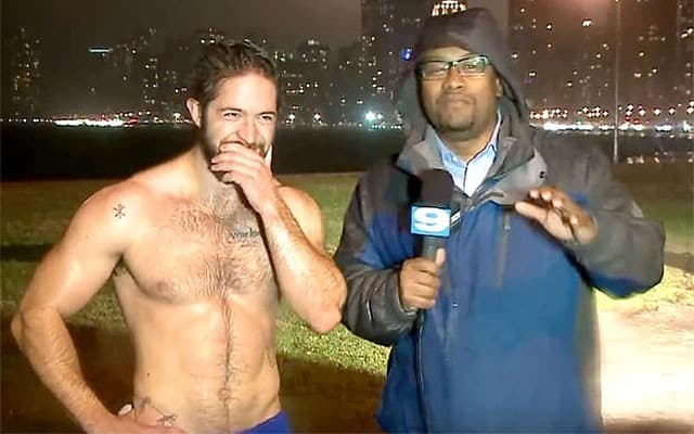 This is a photo of the shirtless Chicago jogger.