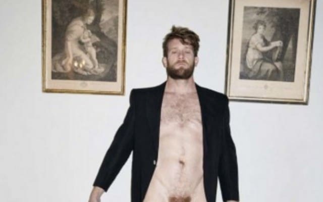 Colby Keller poses in Venice Vivienne Westwod Mirror the World campaign.