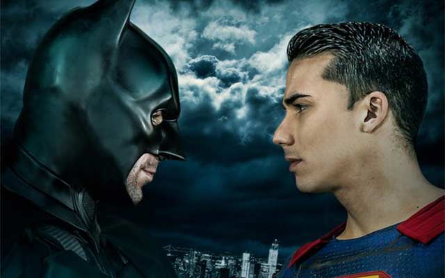 This is a photo from the 'Batman v Superman' gay parody.