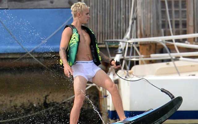 Justin Beiber Sports See-Through Unies While Wakeboarding