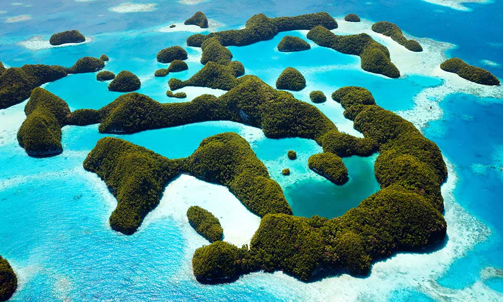 Beautiful view of 70 islands in Palau from above