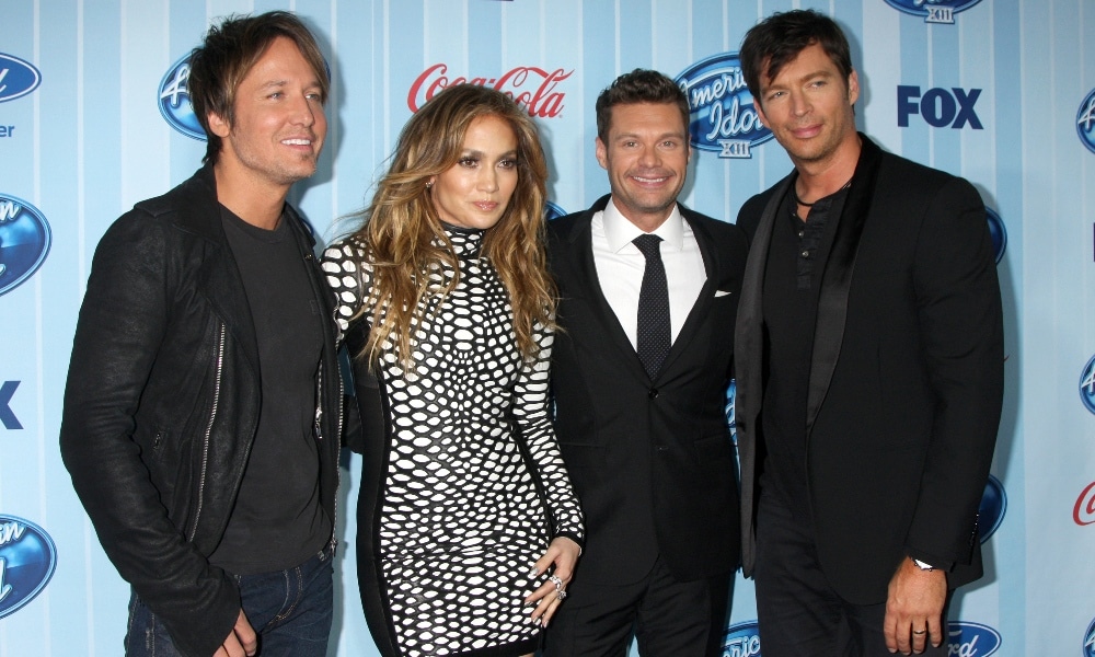 Keith Urban, Jennifer Lopez, Ryan Seacrest, Harry Connick Jr. at the American Idol Season 13 Premiere Screening at Royce Hall on January 14, 2014 in Westwood, CA