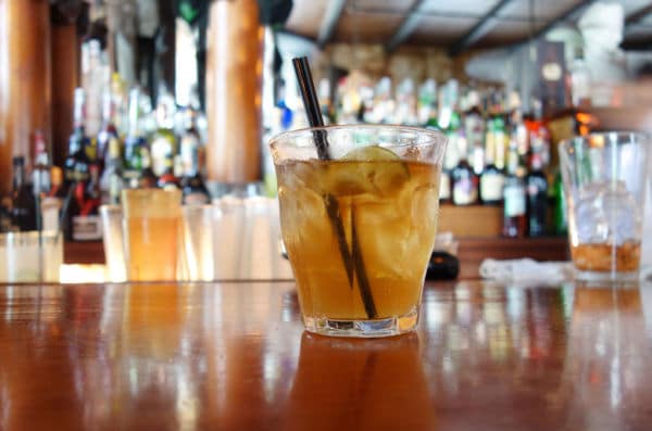 A Sazerac cocktail on the bar of The Napoleon House bar and restaurant in New Orleans French Quarter