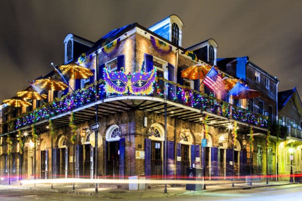 Pubs and Bars having colorful lights and decorations in the French Quarter