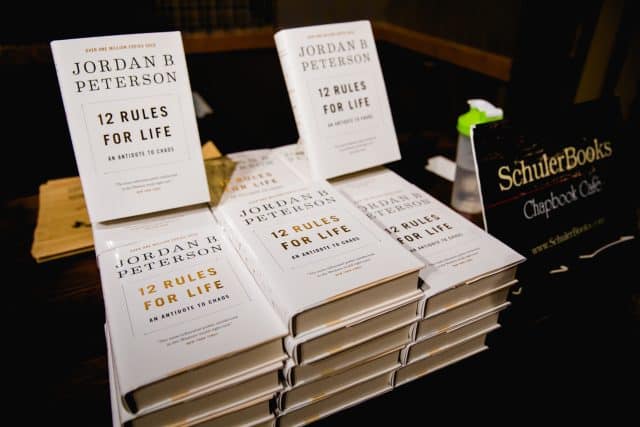 Jordan Peterson books at speaking event in Grand Rapids Michigan