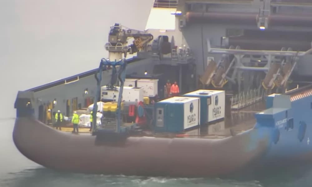 Rescue vessel bringing the human remains of the Titan sub wreck as well as pieces of the submarine.