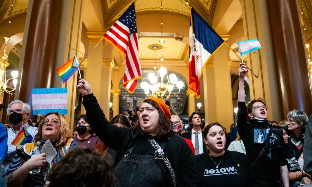 Iowa Residents Protest Anti-Trans Bill at State Capitol as Governor Prepares to Sign
