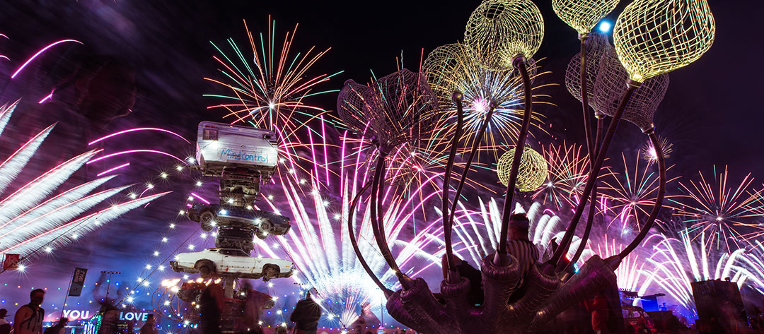 Fireworks shining bright in the sky and going festival-goers an amazing spectacle amongst the incredible DJ acts. Photo: EDC