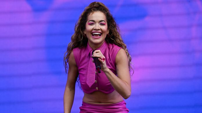 Rita-Ora-London-Pride Rita Ora performs on the Trafalgar Square Stage at Gay Pride on July 01, 2023 in London, England. Pride in London is an annual LGBT+ festival and parade held each summer in London. 35,000 people are expected to march this year making the event the largest in London to date. (Photo by Jack Hall/Getty Images for Pride In London)