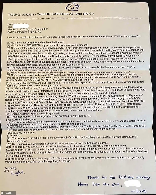 Luigi's 27th Birthday Letter