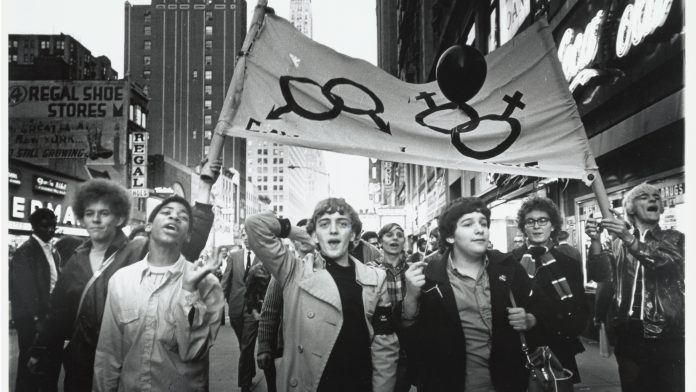 Gay Liberation March on Times Square, 1969.