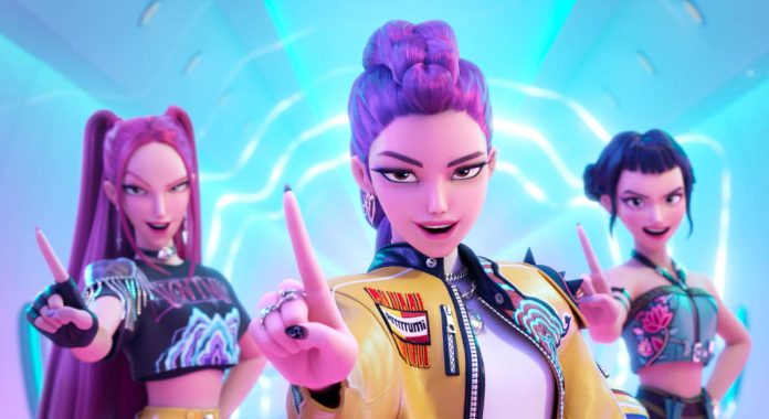 KPOP DEMON HUNTERS - (L-R) Mira (voice by MAY HONG), Rumi (voice by ARDEN CHO) and Zoey (voice by JI-YOUNG YOO). ©2025 Netflix