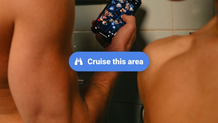 Sniffies 'Cruise This Area' feature.