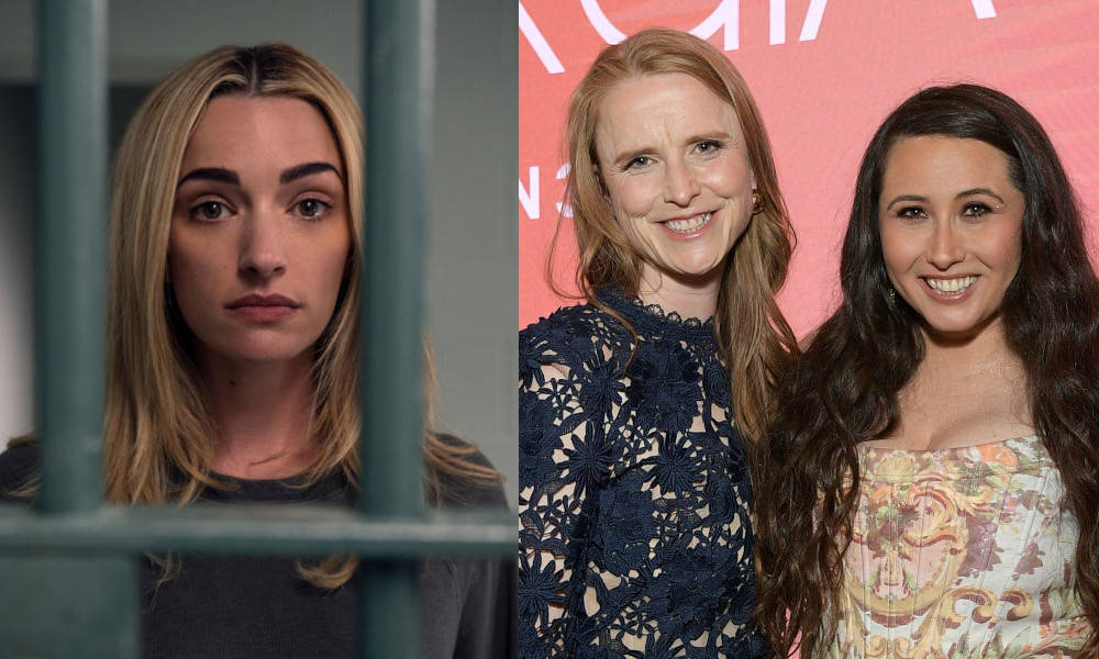 Courtesy of Netflix (Brianne Howey as Georgia) / LOS ANGELES, CALIFORNIA - MAY 28: (L-R) Ali Kinney, Sarah Glinski and Sarah Lampert attend the Ginny & Georgia S3 Special Screening at Netflix Home Theater on May 28, 2025 in Los Angeles, California. (Photo by Charley Gallay/Getty Images for Netflix)