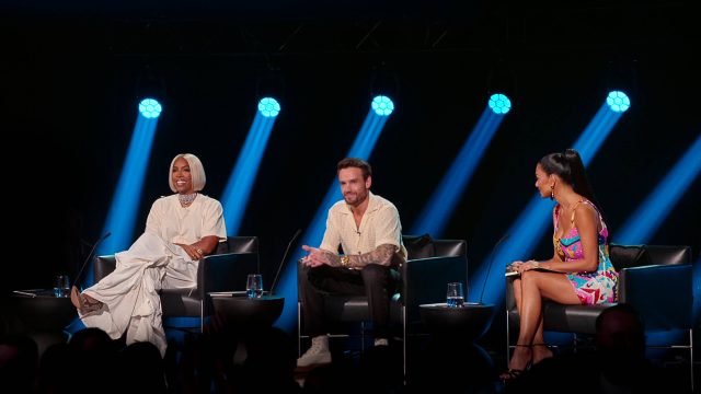 Building The Band. (L to R) Kelly Rowland, Liam Payne, Nicole Scherzinger in episode 107 of Building The Band. Cr. Courtesy of Netflix © 2025