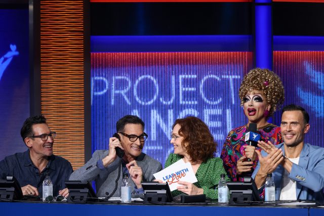 Gregory Zarian, Lawrence Zarian, Amy Yasbeck, Bianca Del Rio, and Cheyenne Jackson are seen during Project Angel Food's Lead With Love 6 - A Fundraising Special at KTLA 5 on June 28, 2025 in Los Angeles, California.