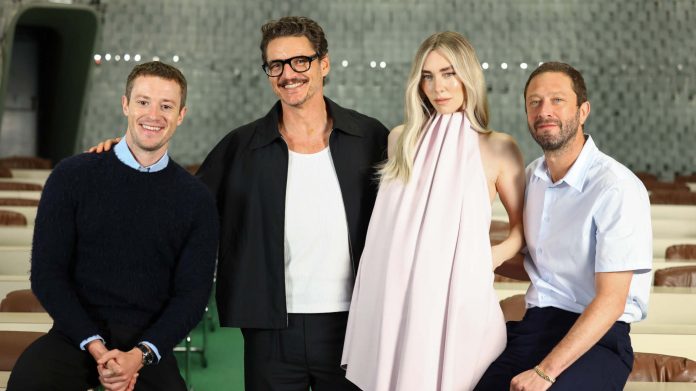 “The Fantastic Four: First Steps” Paris Special Event PARIS, FRANCE - JULY 07: (L-R) Joseph Quinn, Pedro Pascal, Vanessa Kirby and Ebon Moss-Bachrach attend “The Fantastic Four: First Steps” Paris Special Event at Espace Niemeyer on July 07, 2025 in Paris, France. (Photo by Marc Piasecki/Getty Images for Disney)