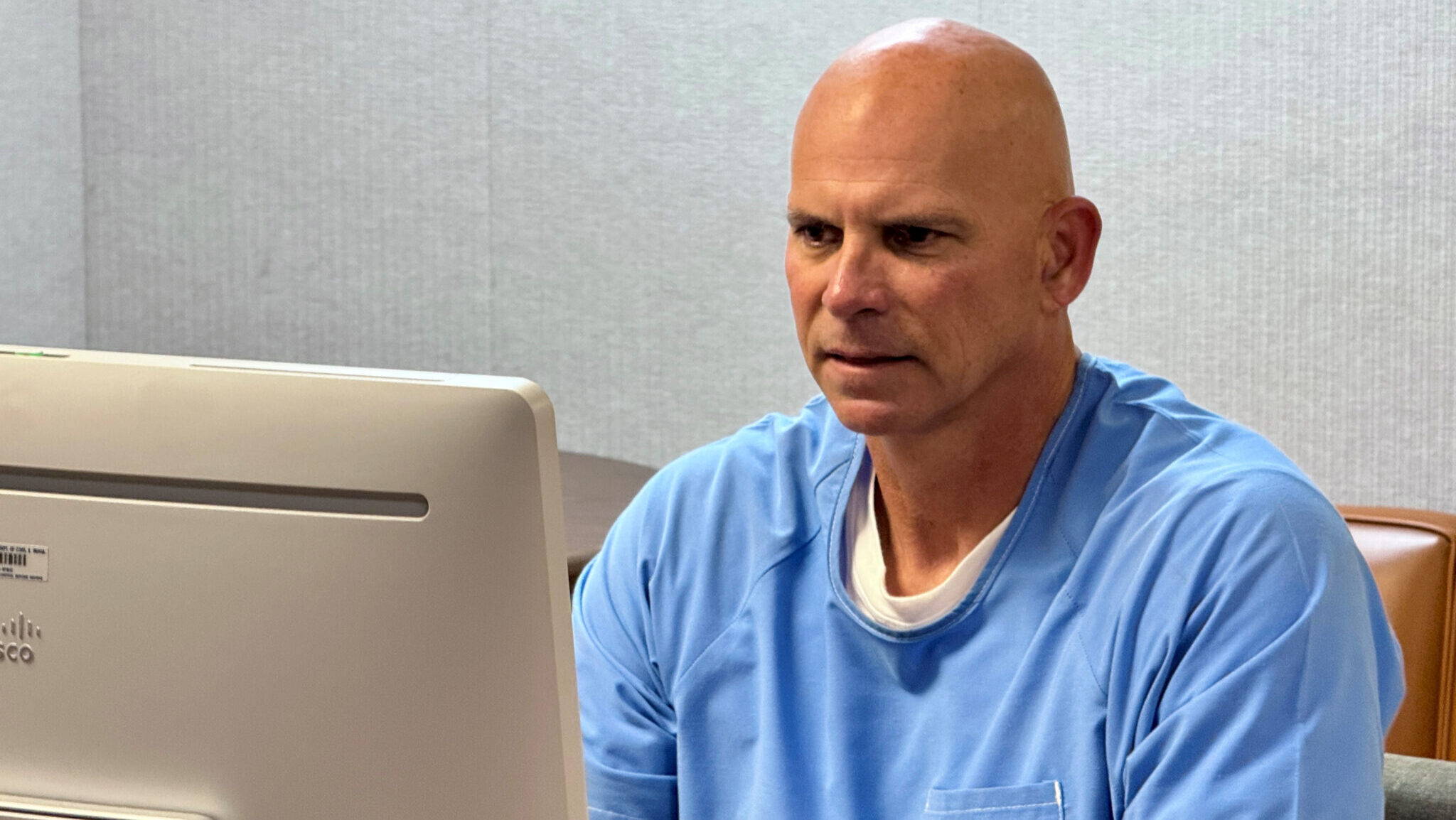 Lyle Menendez appears before the parole board via teleconference at the Richard J. Donovan Correctional Facility on August 22, 2025, in San Diego, California. Menendez was denied release more than 36 years after he and his brother Erik killed their parents in their Beverly Hills mansion. Erik appeared before the board on the 21st.