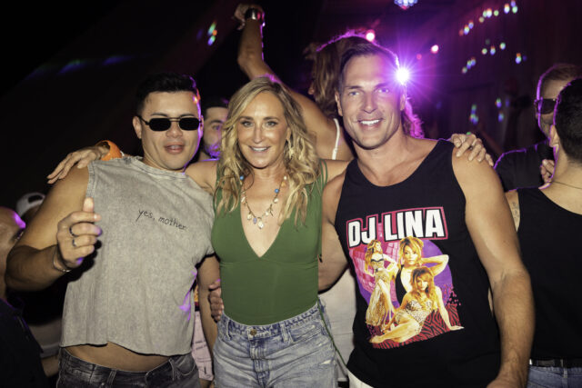 Melvin Alexander, Sonja Morgan & Tristan Schukraft at High Tea Labor Day Weekend. Photo: Julian Lazaro for Tryst Hospitality