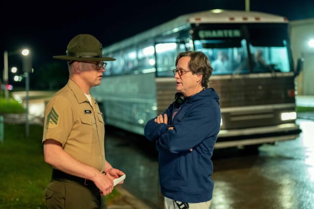 BOOTS. (L to R) Zach Roerig as Knox and Co-EP Greg Cope White behind the scenes of Episode 101 of Boots. Cr. Alfonso "Pompo" Bresciani/Netflix © 2023