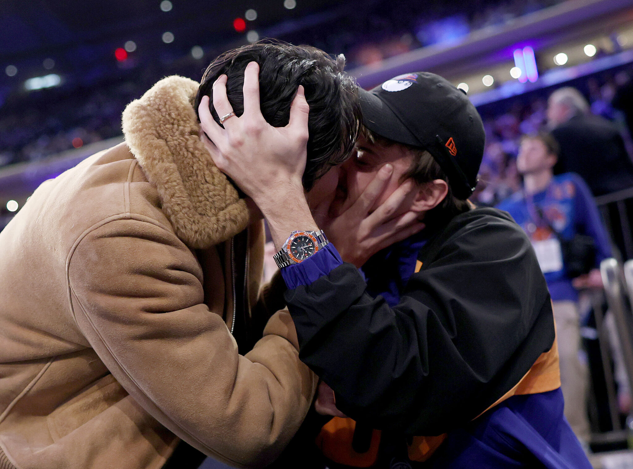 Sean Kaufman and Christopher Briney attend the game between the New York Knicks and the Milwaukee Bucks at Madison Square Garden on November 28, 2025 in New York City. Photo: by Elsa/Getty Images