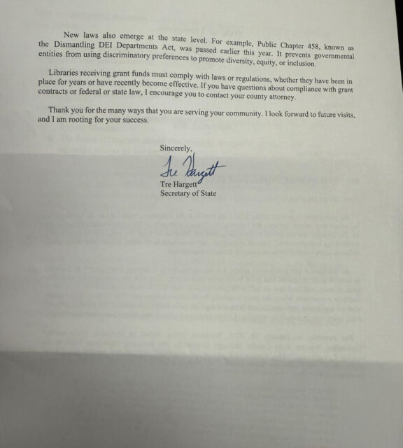 Letter from the Secretary of State in September