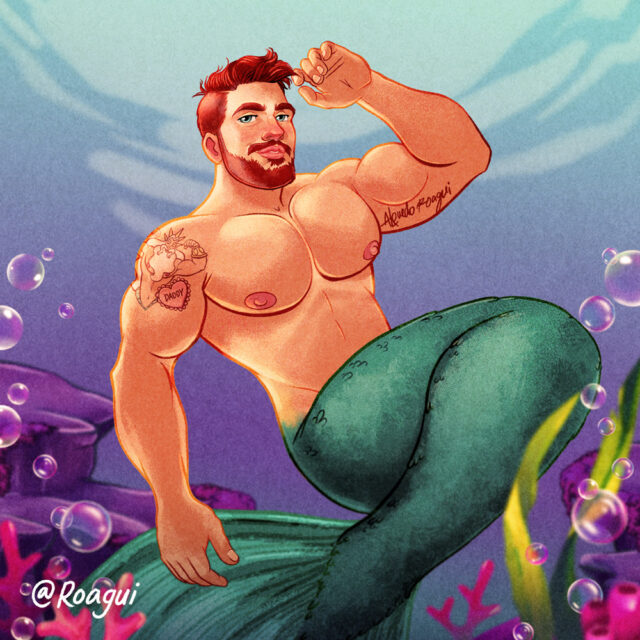 Illustrator Alfredo Roagui discusses fantasy, mermen, queer masculinity, and turning pin-up inspired muscle men into warm, romantic works of art.