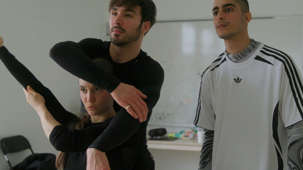 Glitter & Gold: Ice Dancing. (L to R) Laurence Fournier Beaudry, Guillaume Cizeron, and Bieel Moraes in Glitter & Gold: Ice Dancing. Image courtesy of Netflix