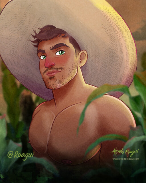 Illustrator Alfredo Roagui discusses fantasy, mermen, queer masculinity, and turning pin-up inspired muscle men into warm, romantic works of art.