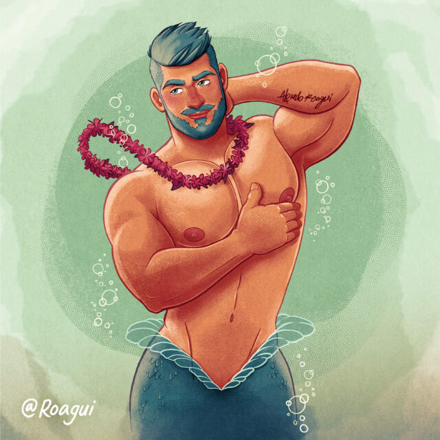 Illustrator Alfredo Roagui discusses fantasy, mermen, queer masculinity, and turning pin-up inspired muscle men into warm, romantic works of art.