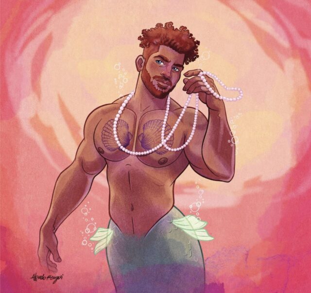 Illustrator Alfredo Roagui discusses fantasy, mermen, queer masculinity, and turning pin-up inspired muscle men into warm, romantic works of art.