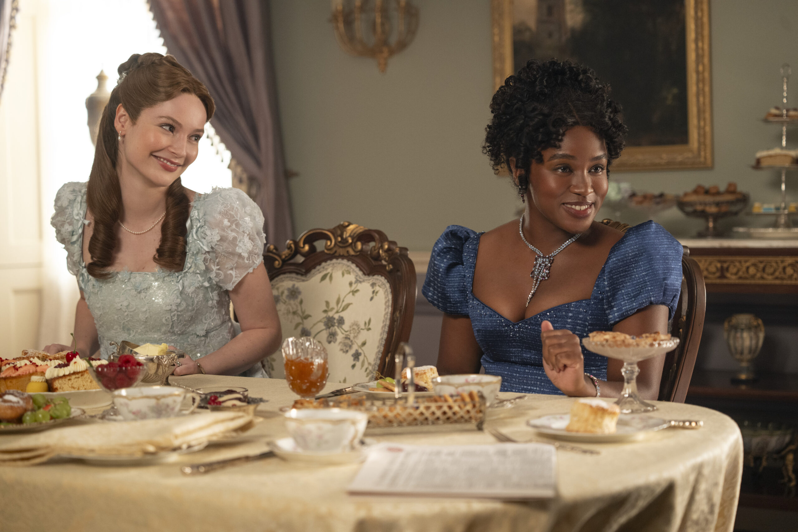 Bridgerton. (L to R) Hannah Dodd as Francesca Bridgerton, Masali Baduza as Michaela in episode 406 of Bridgerton. Cr. Liam Daniel/Netflix © 2025