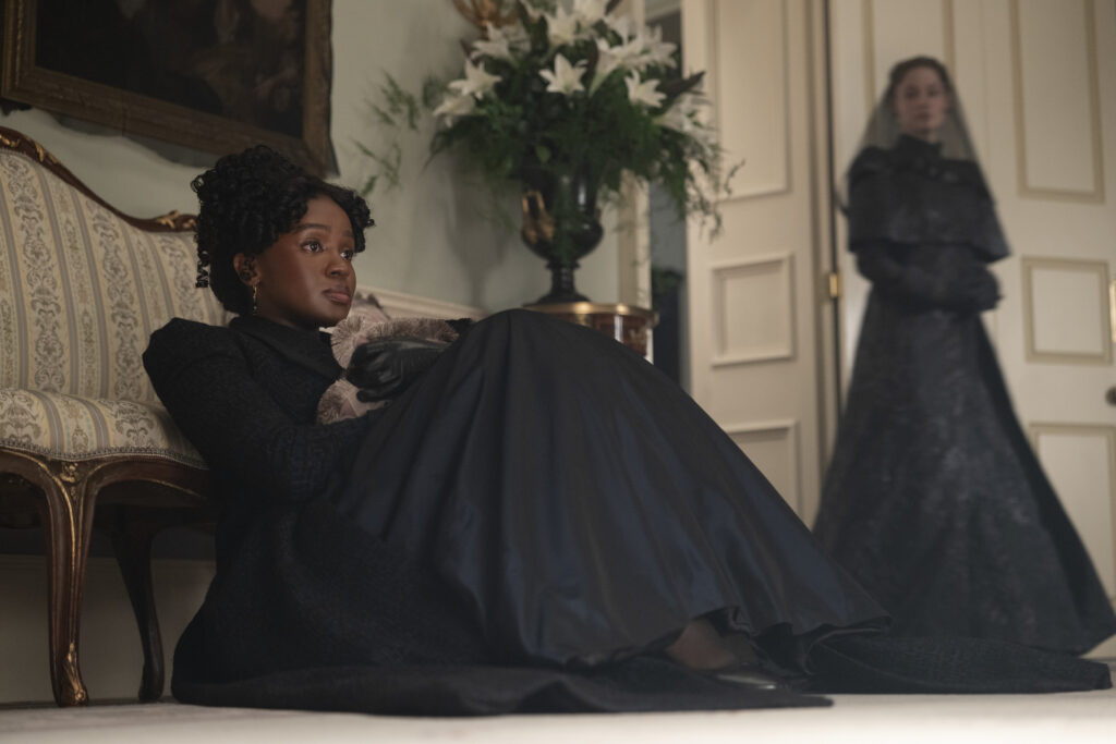 Bridgerton. (L to R) Masali Baduza as Michaela, Hannah Dodd as Francesca Bridgerton in episode 407 of Bridgerton. Cr. Liam Daniel/Netflix © 2025