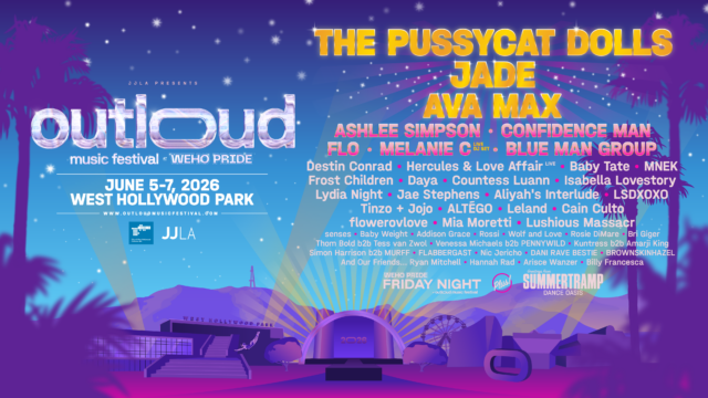OUTLOUD Music Festival returns to WeHo Pride 2026 with headliners The Pussycat Dolls, Ava Max, and JADE plus FLO, Ashlee Simpson, MNEK, and more.