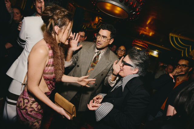 (L-R) Rachel Sennott, Dan Levy and Nora Kroll-Rosenbaum attend the NYC Premiere Screening and Party for BIG MISTAKES on April 06, 2026 in New York City. 