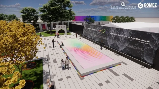 The heart of the Pulse memorial is delineated by the footprint of the Pulse nightclub.
