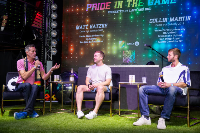 Former MLS players Collin Martin and Matt Hatzke at Pride House LA-West Hollywood sponsored by Giesen 0