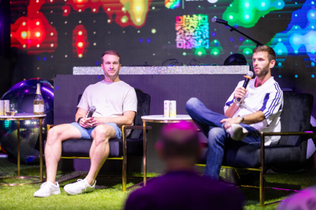 Former MLS players Collin Martin and Matt Hatzke at Pride House LA-West Hollywood sponsored by Giesen 0.