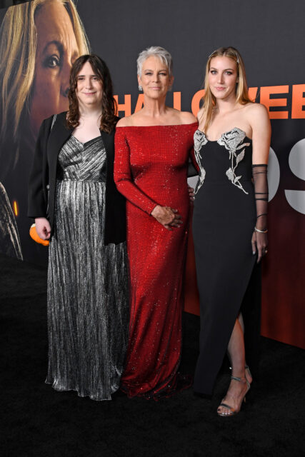 (L-R) Ruby Guest, Jamie Lee Curtis, and Annie Guest attend Universal Pictures World Premiere of "Halloween Ends" on October 11, 2022 in Hollywood, California.