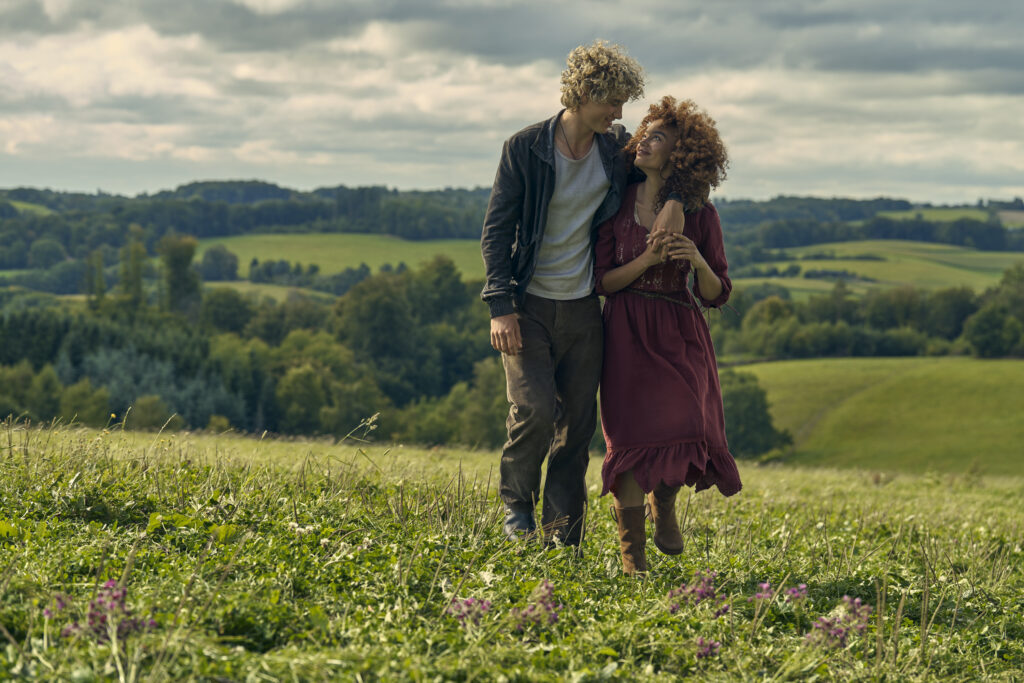 Joseph Zada as Haymitch Abernathy and Whitney Peak as Lenore Dove Baird in The Hunger Games: Sunrise on the Reaping. Photo Credit: Murray Close