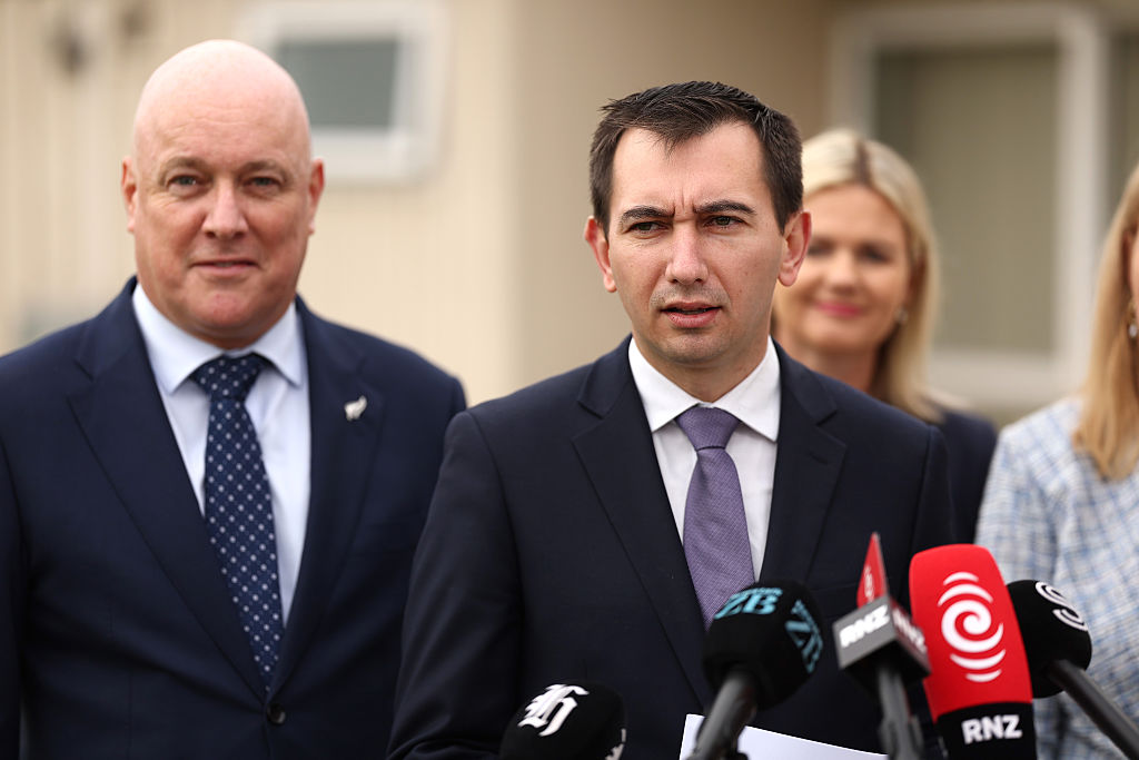 New Zealand Health Minister Simeon Brown speaking to reporters in Auckland
