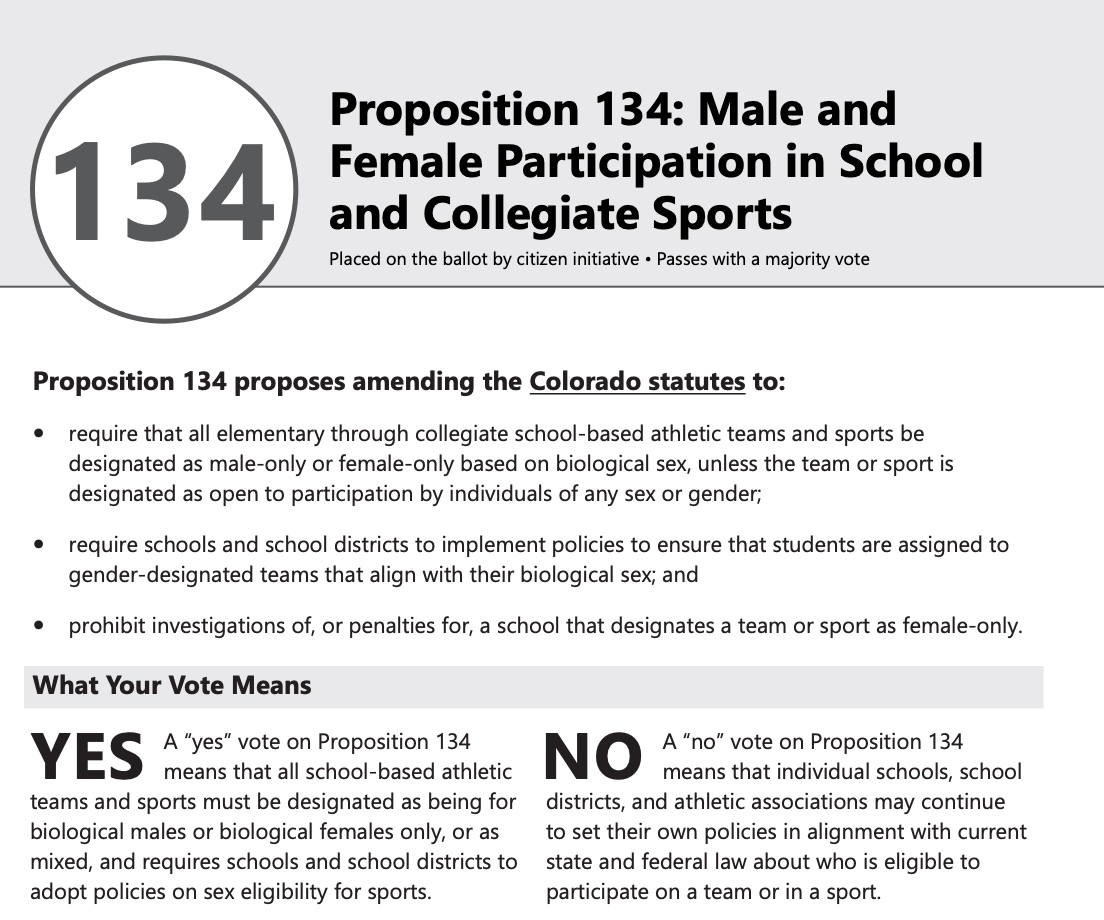 Official Colorado Blue Book summary of Proposition 134, including what yes and no votes mean