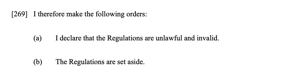 Paragraph 269 declares the puberty blocker regulations unlawful and invalid and sets them aside